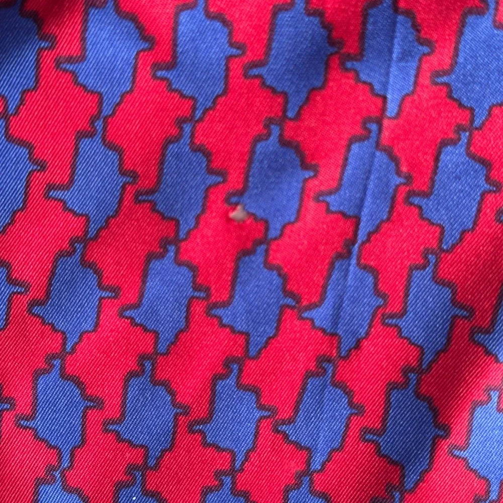 Vintage 1987 Ginnie Johansen Red Blue Silk Scarf Geometric Made in Japan 34
